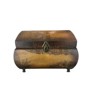 Vintage Wooden Jewelry Box Trinket Box Footed Keepsake Storage Velvet Lined